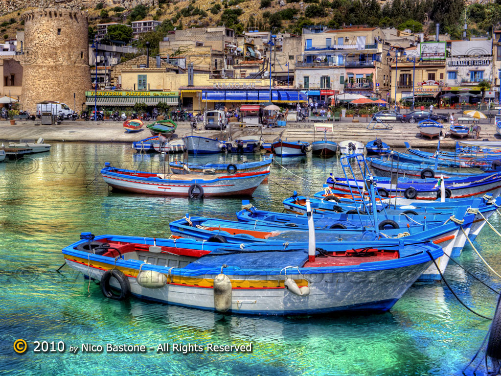 Mondello, Palermo "Paesaggio con barche 5 - Seascape with boats # 5" - Wallpaper Sfondo per desktop 1024x768