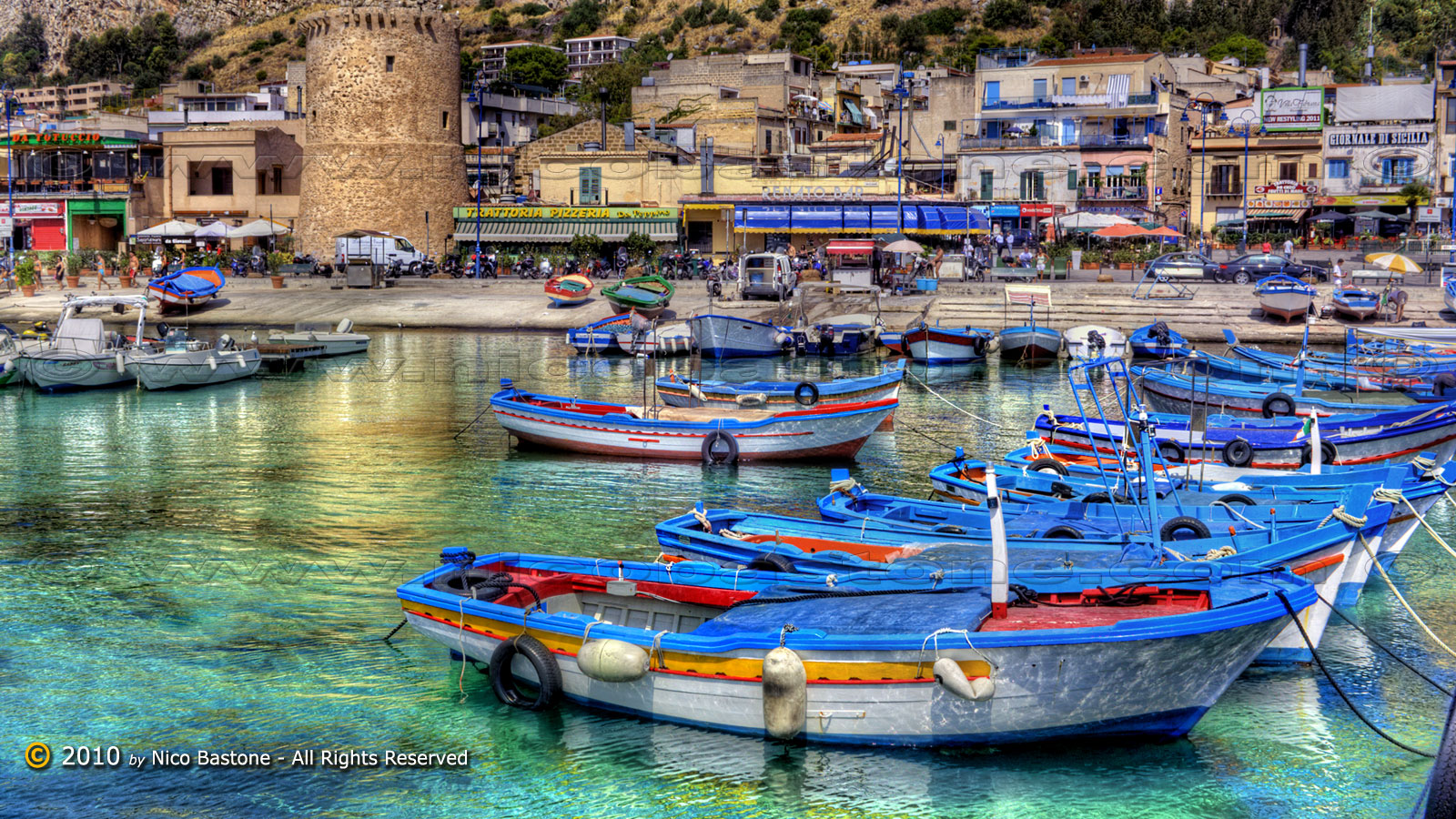 Mondello, Palermo "Paesaggio con barche 5 - Seascape with boats # 5" - Wallpaper Sfondo per desktop 1600x900