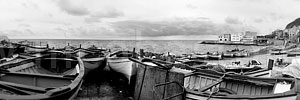 Aspra, Bagheria PA "Panorama con barche. Bianco e nero. - A large view with boats. Black & White" 3200x600